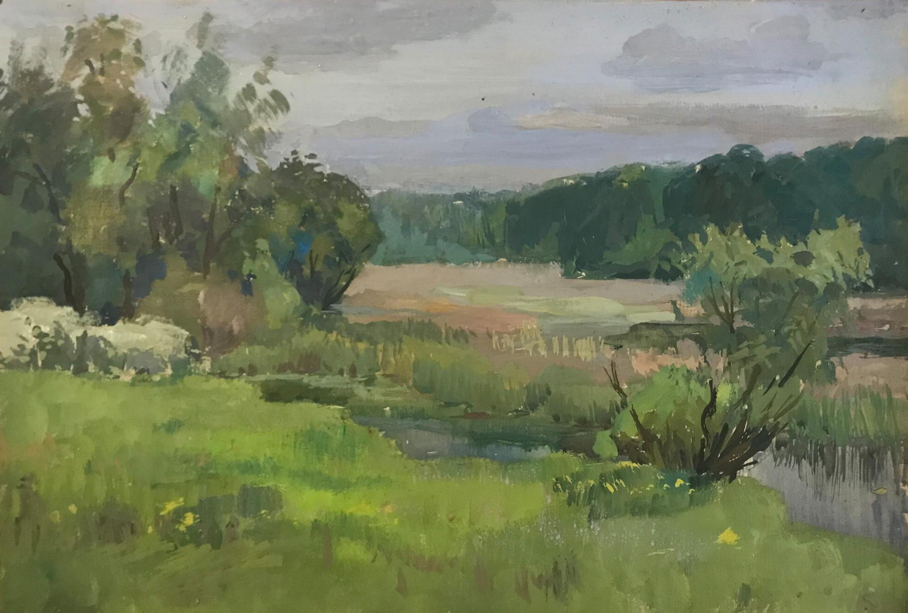 Tempera painting Spring landscape Wihyrovskii Victor