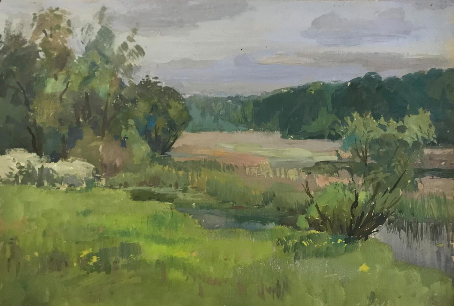 Tempera painting Spring landscape Wihyrovskii Victor
