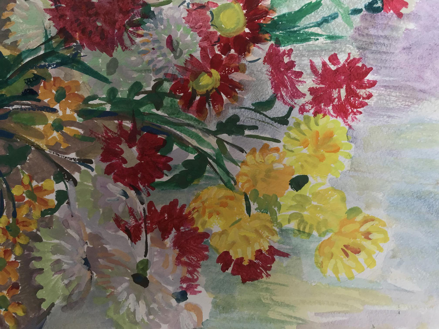 Tempera painting Bouquet of daisies Unknown artist