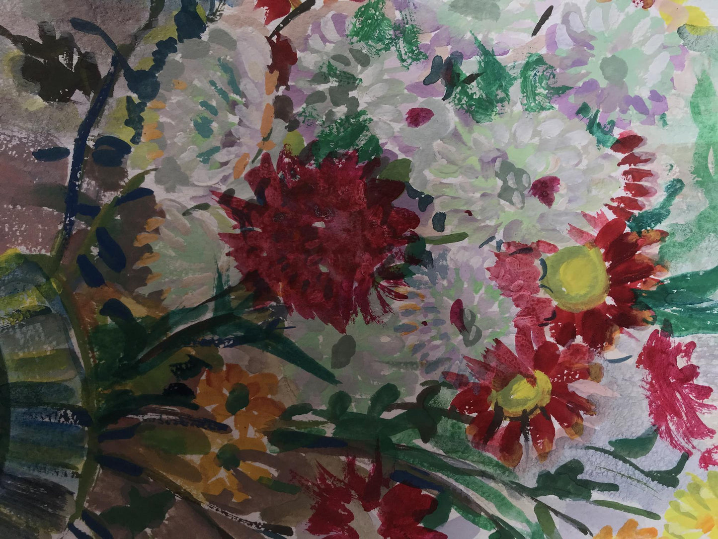 Tempera painting Bouquet of daisies Unknown artist