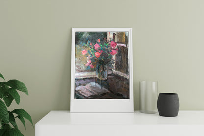 Oil painting Roses on the windowsill Unknown artist