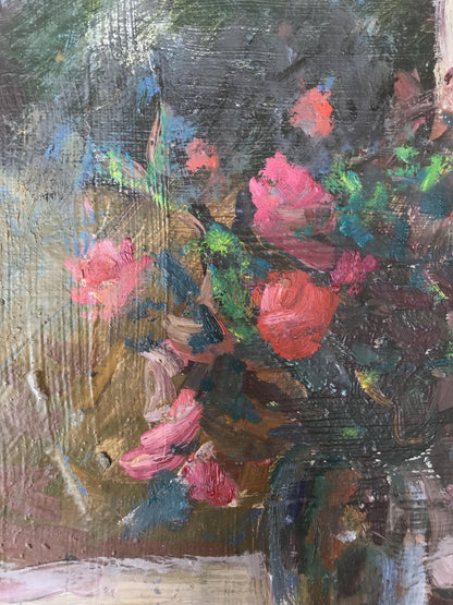 Oil painting Roses on the windowsill Unknown artist