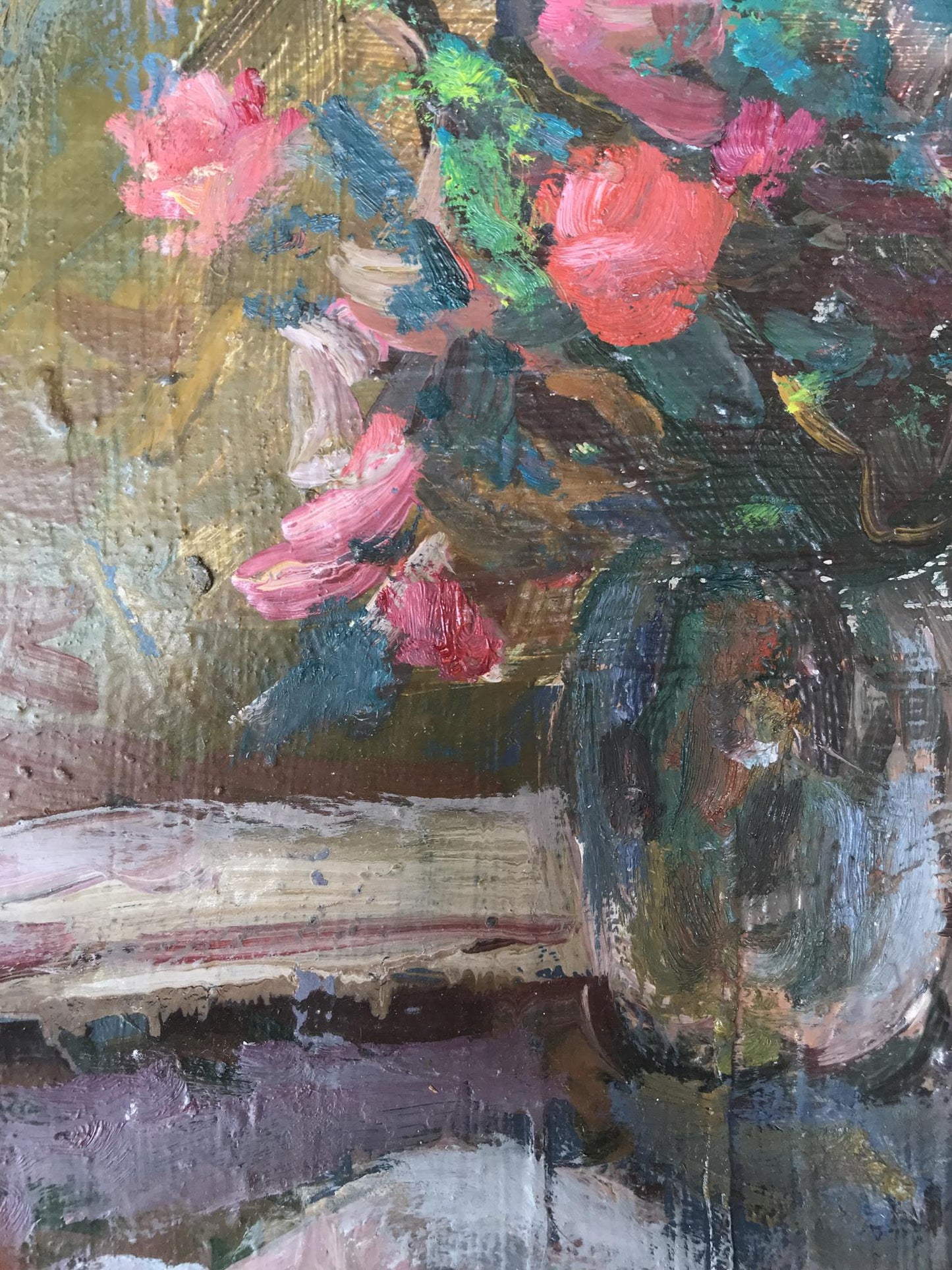 Oil painting Roses on the windowsill Unknown artist