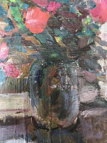 Oil painting Roses on the windowsill Unknown artist