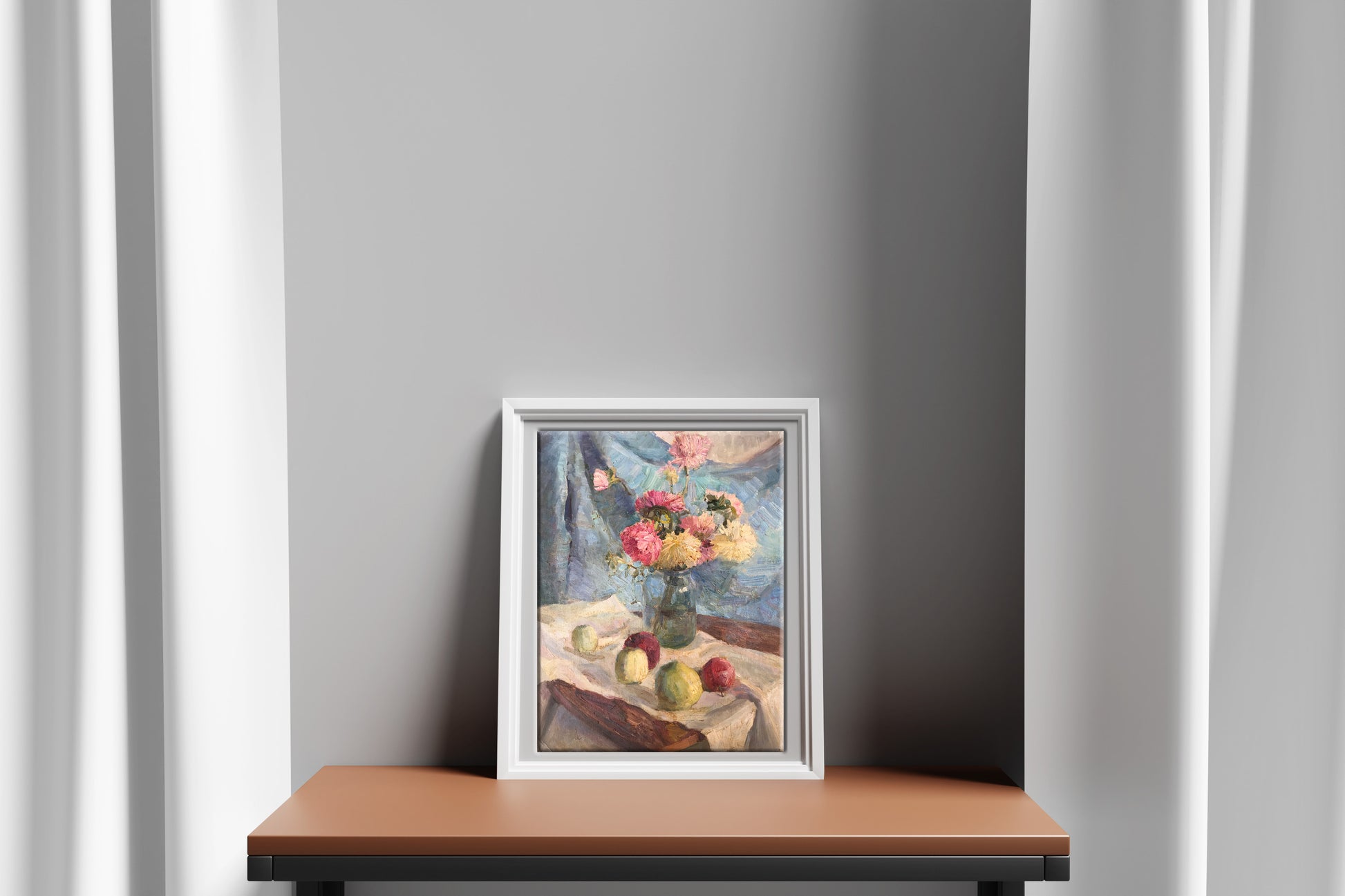 Oil painting Flowers and apples 