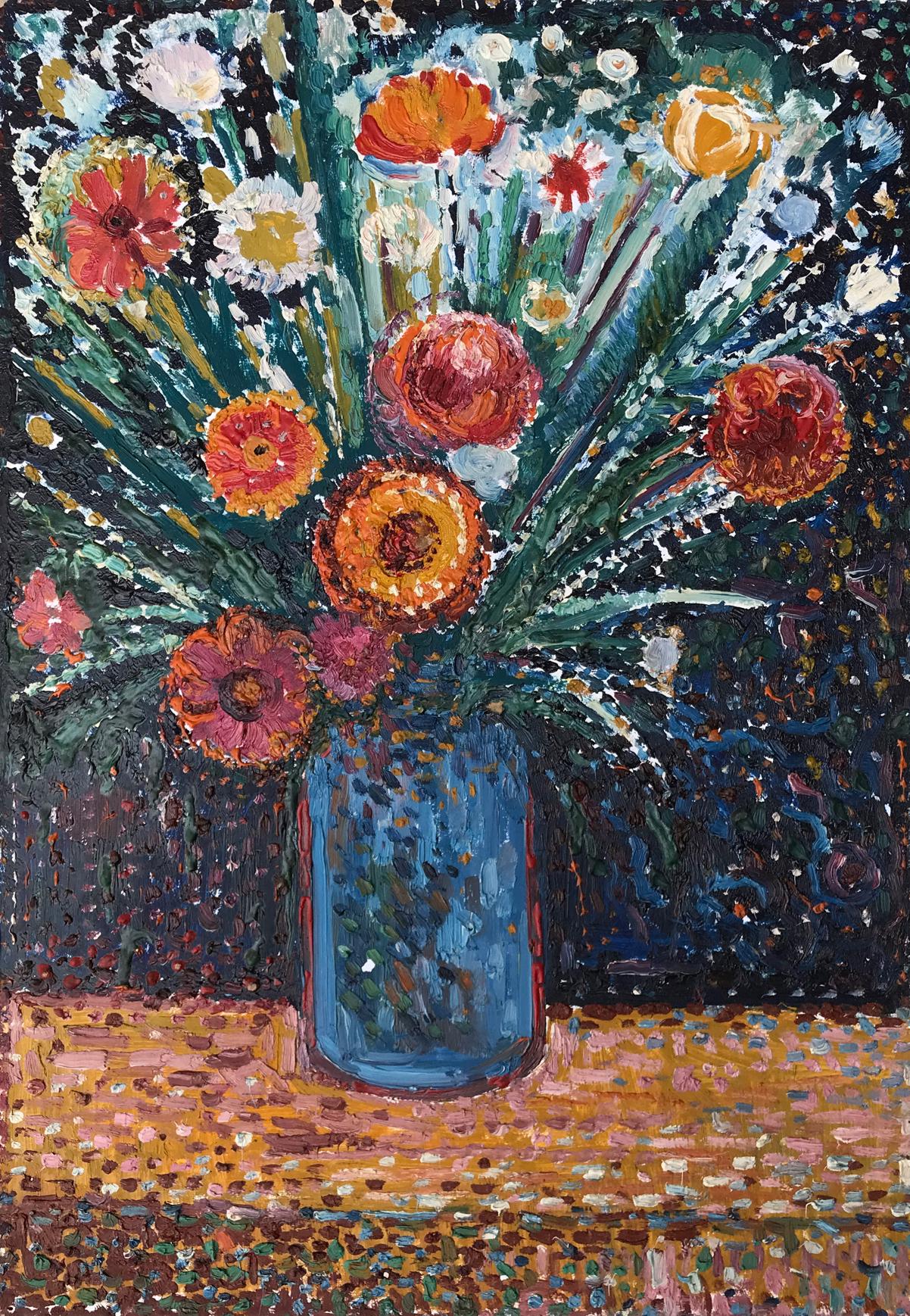 Abstract oil painting Beautiful bouquet of flowers Unknown artist