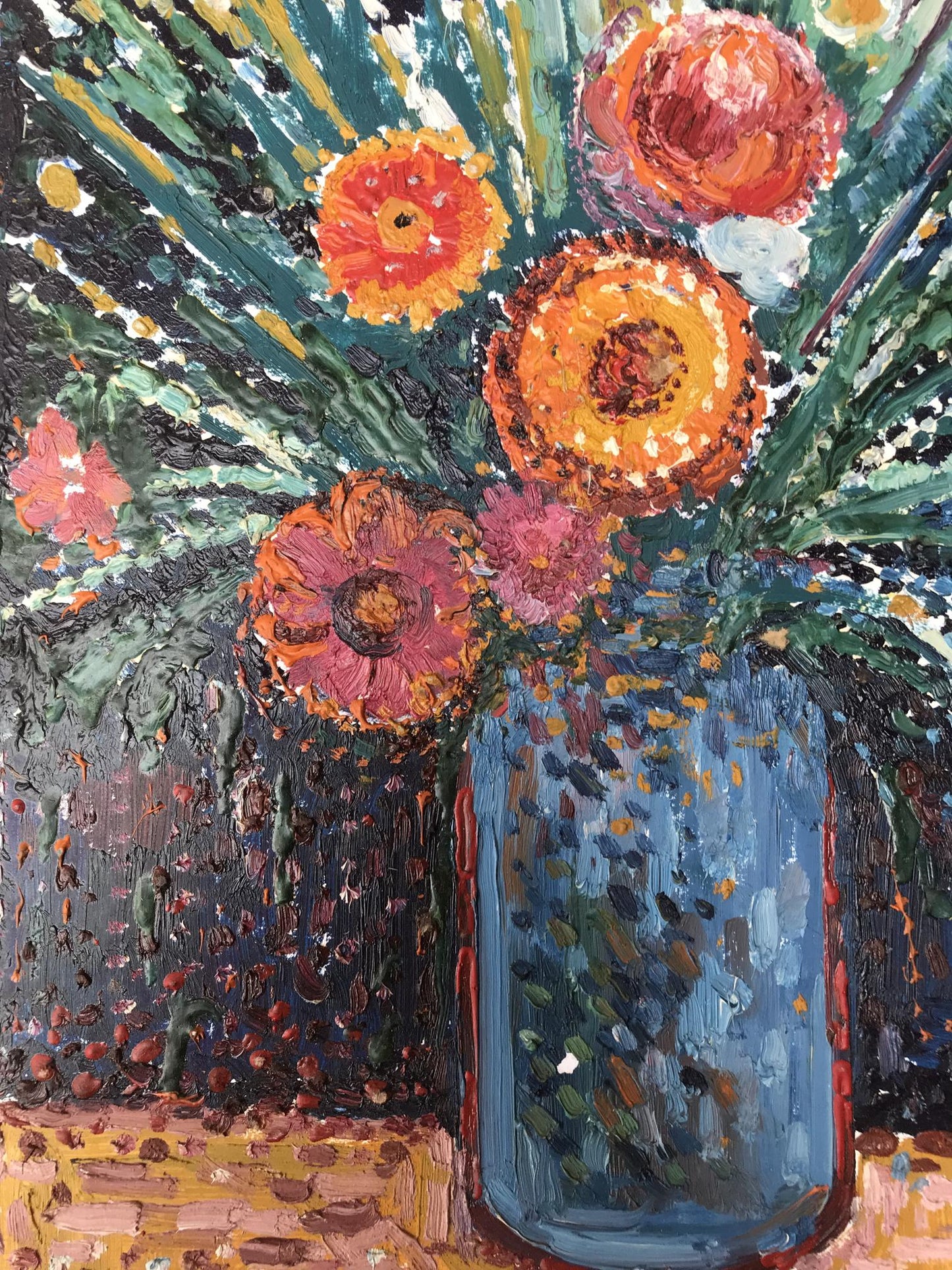 Abstract oil painting Beautiful bouquet of flowers Unknown artist