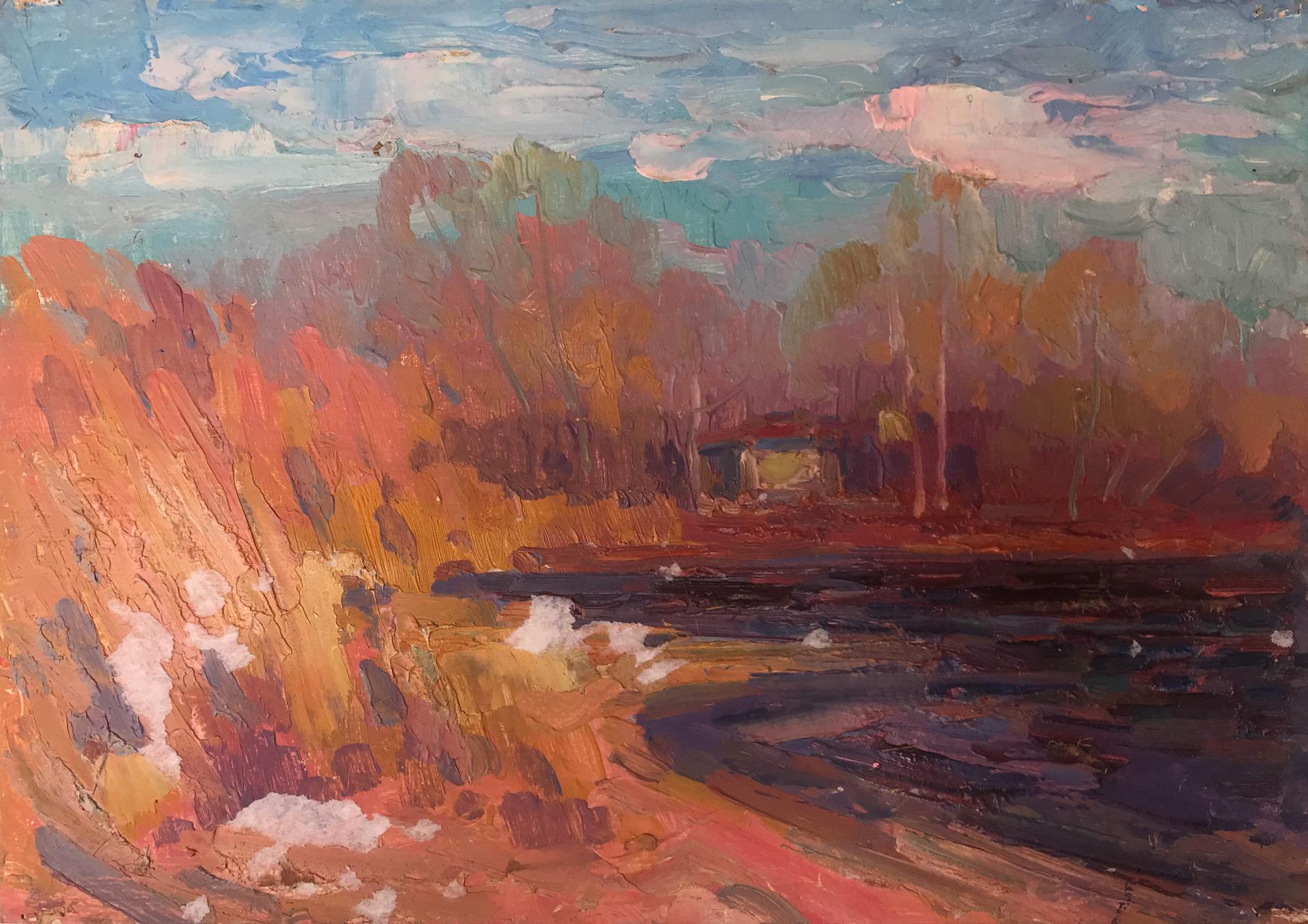 Oil painting Evening landscape Peter Dobrev