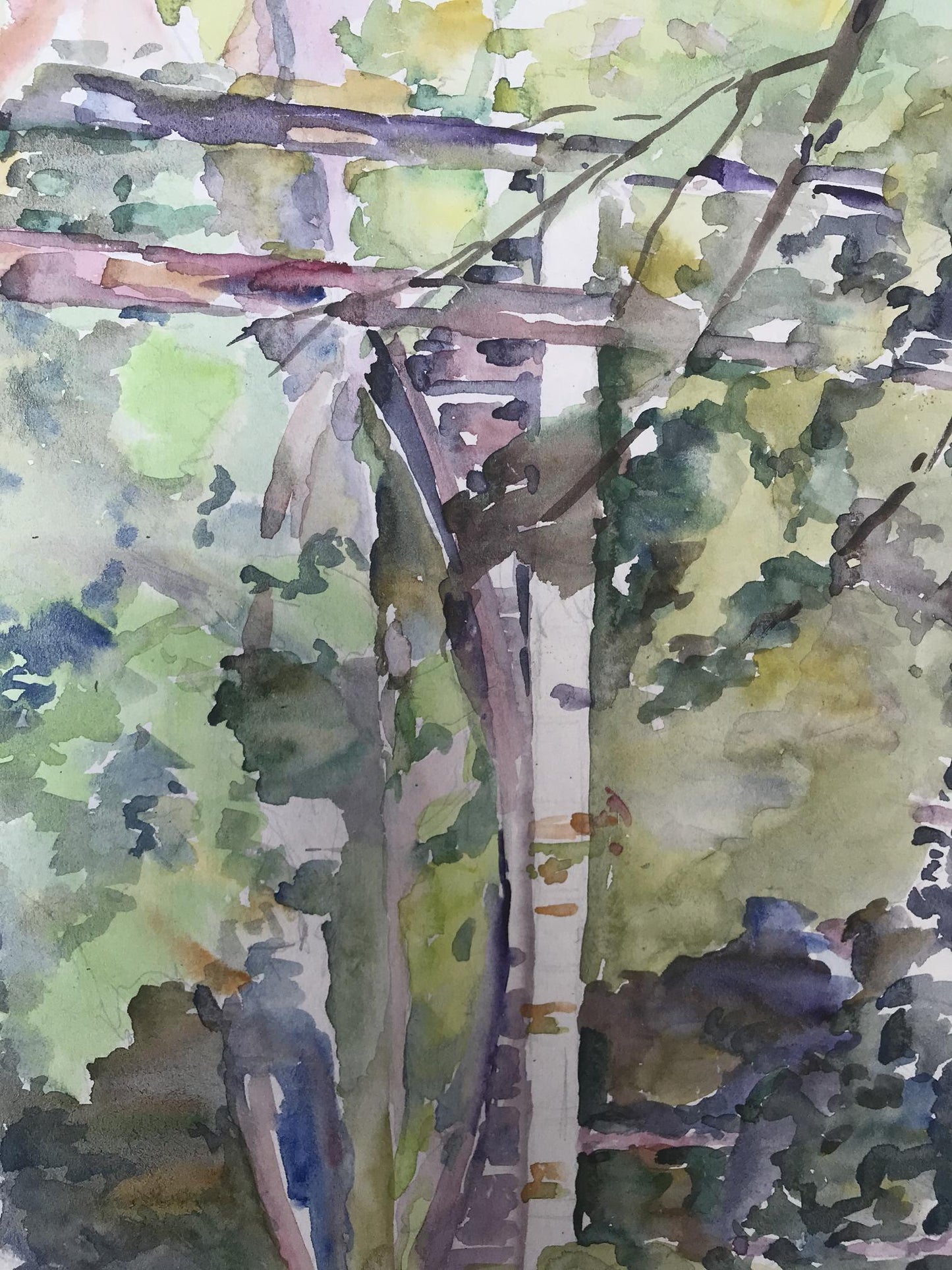 Watercolor painting City park with a bridge Unknown artist