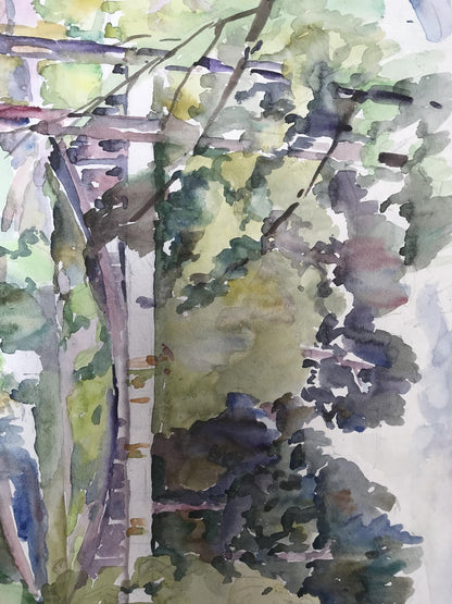 Watercolor painting City park with a bridge Unknown artist