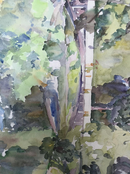 Watercolor painting City park with a bridge Unknown artist