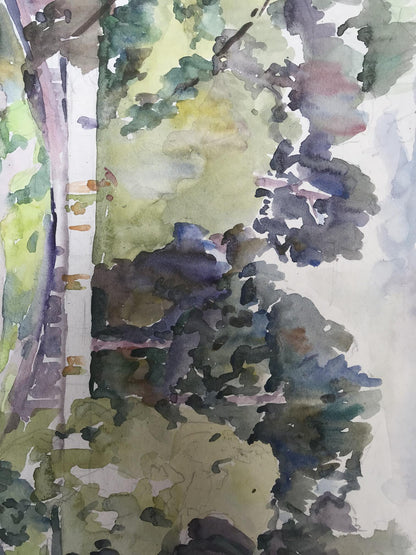 Watercolor painting City park with a bridge Unknown artist