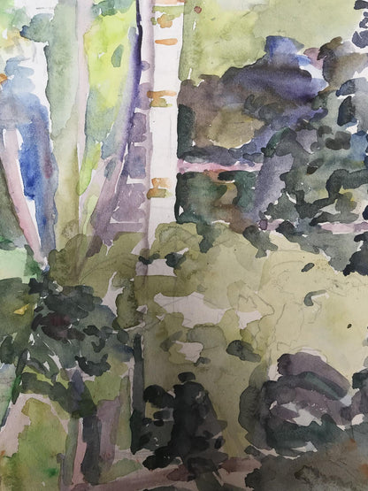 Watercolor painting City park with a bridge Unknown artist