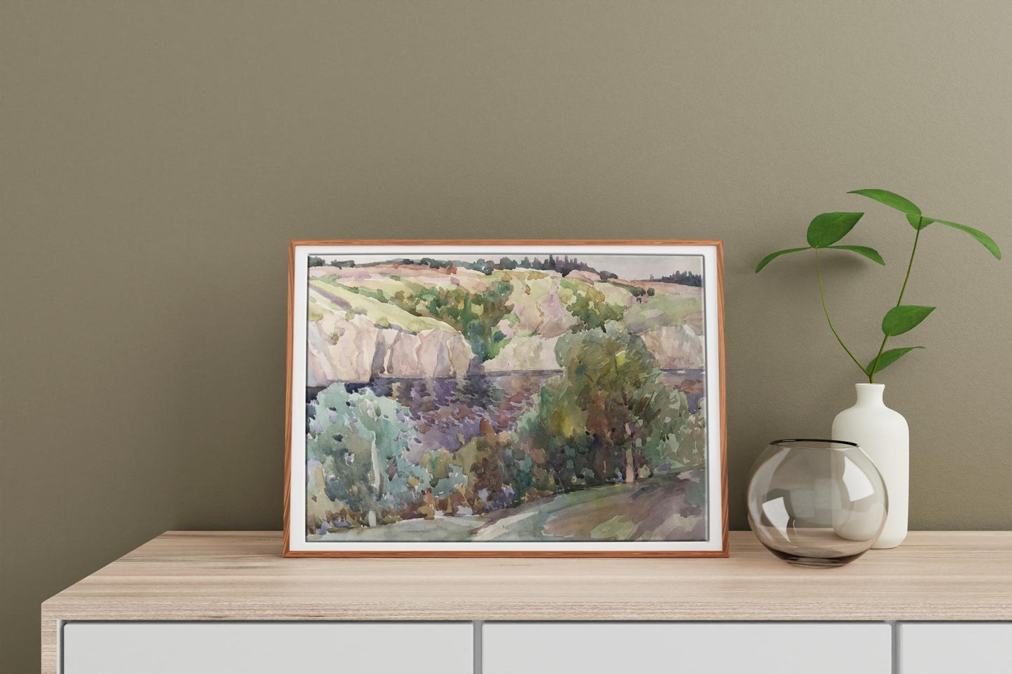 Watercolor painting Landscape with a river Unknown artist