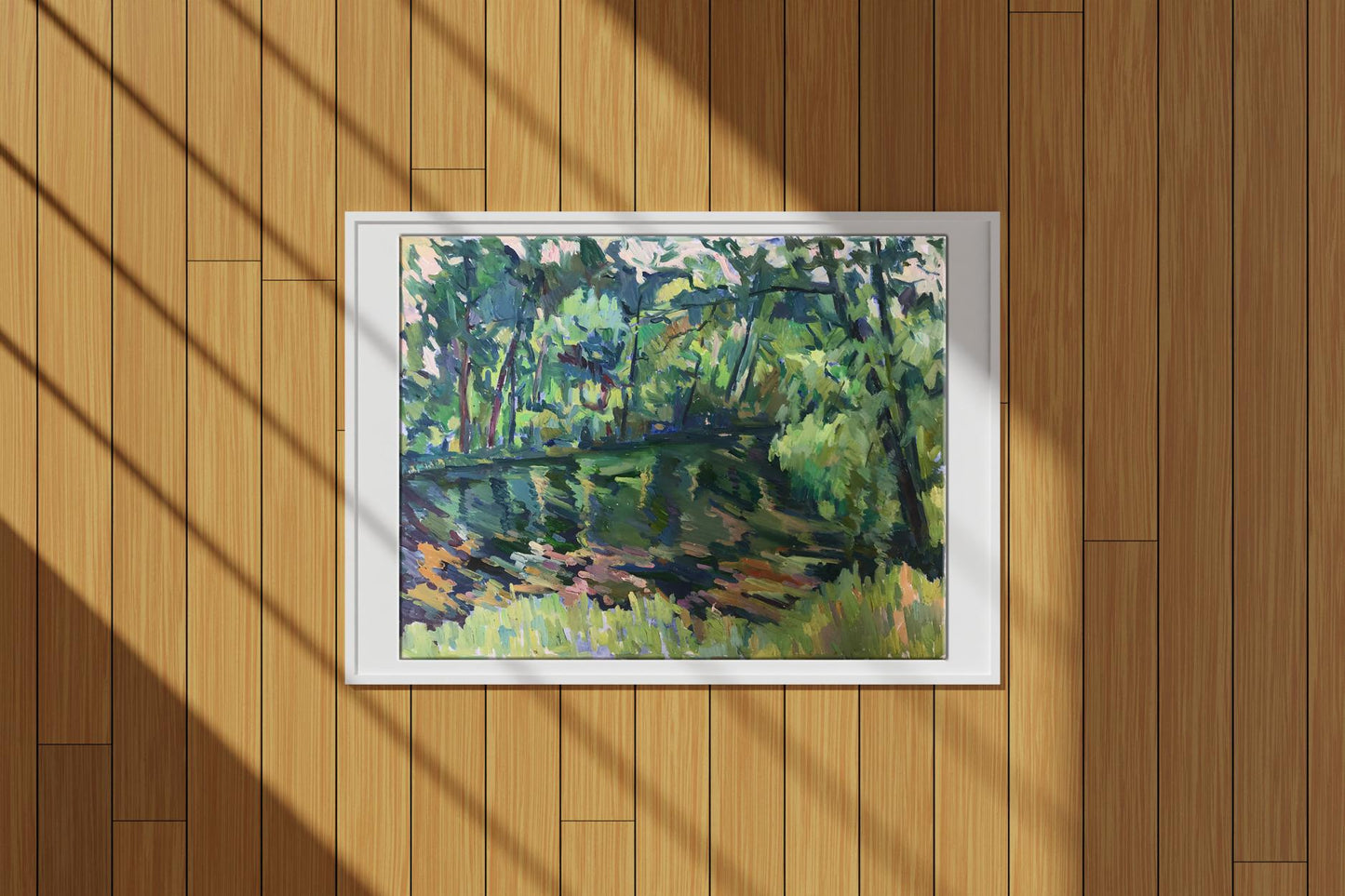 Oil painting River forest