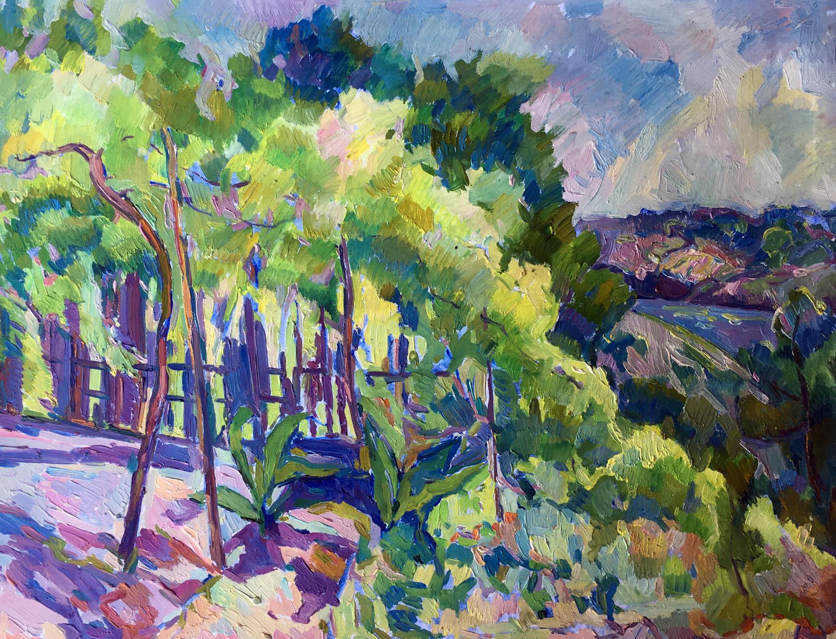 Oil painting Blooming yard Peter Dobrev