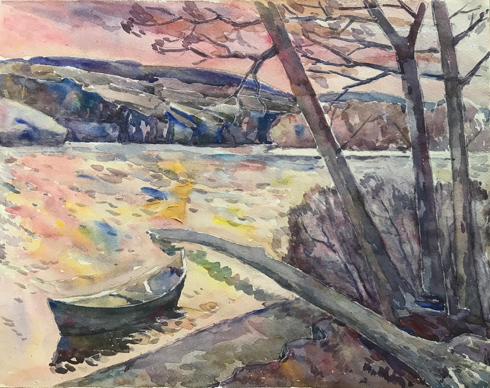 Watercolor painting On the shore Unknown artist