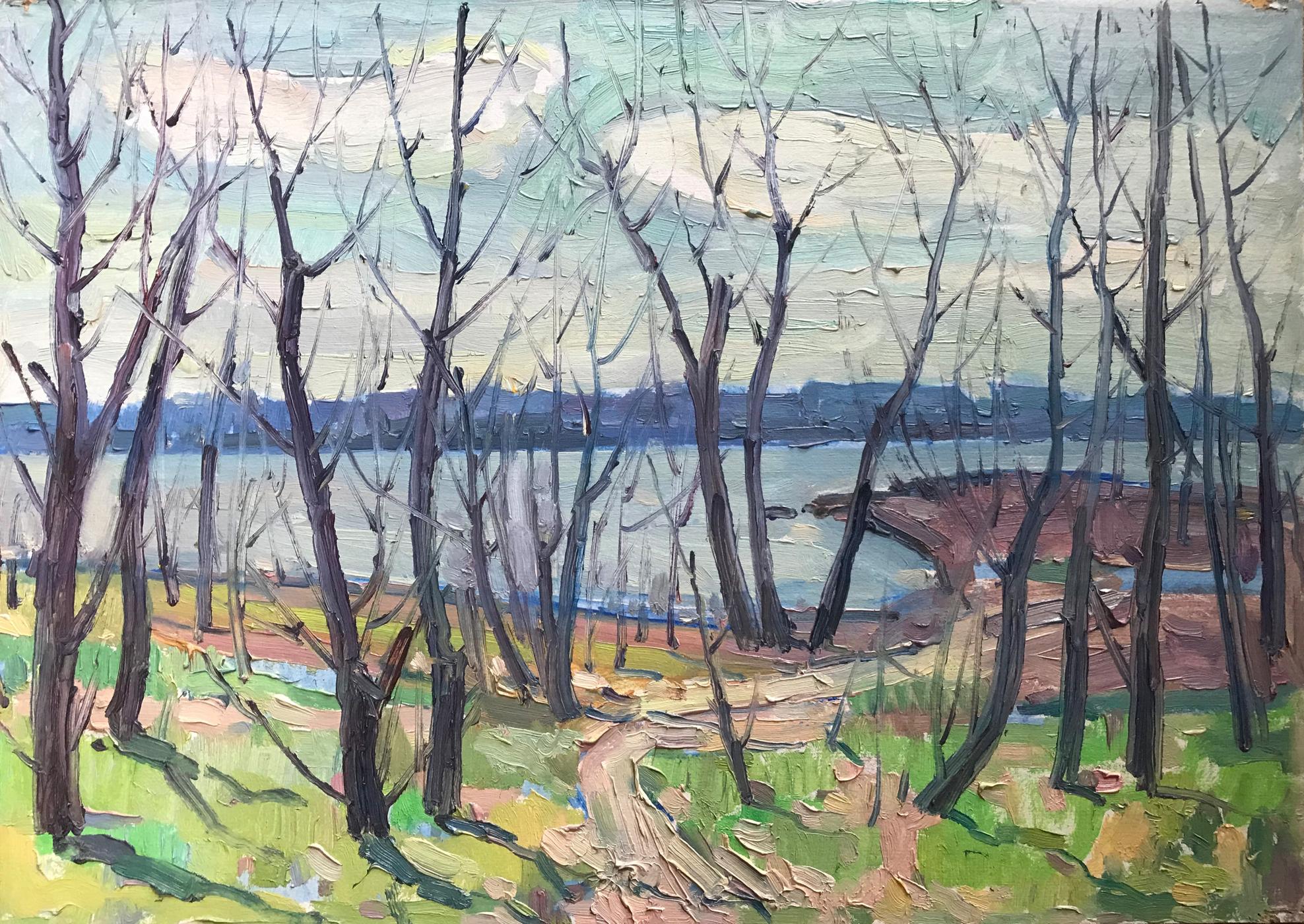 Oil painting Forest along the river Peter Dobrev