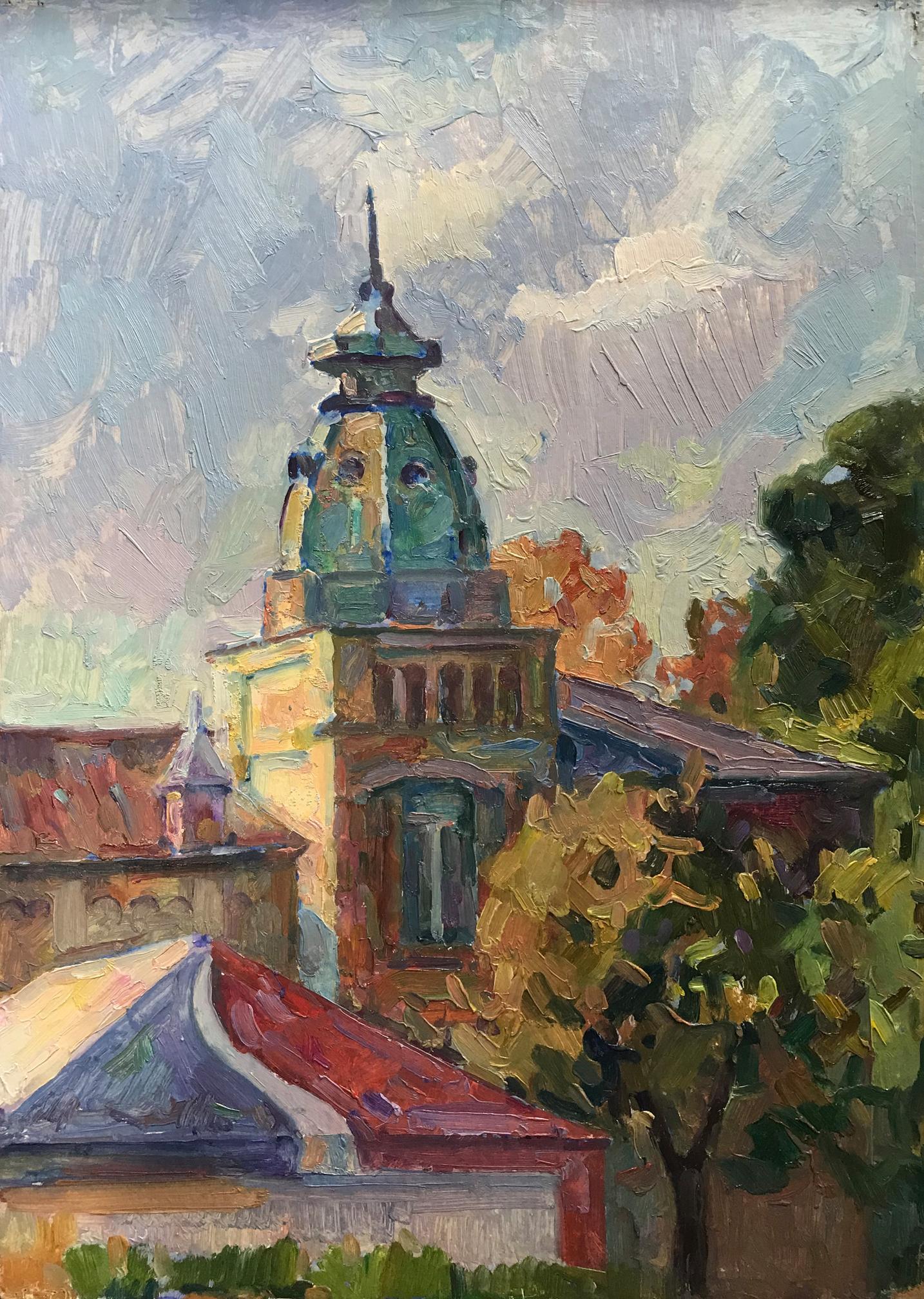 Oil painting City church Peter Dobrev