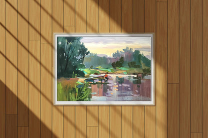 Oil painting By the pond Unknown artist