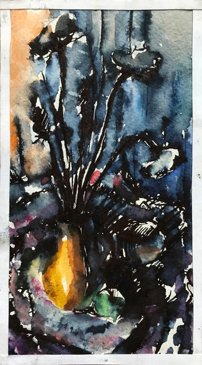 Watercolor painting Flowers at dusk Unknown artist