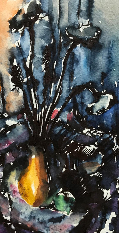 Watercolor painting Flowers at dusk Unknown artist