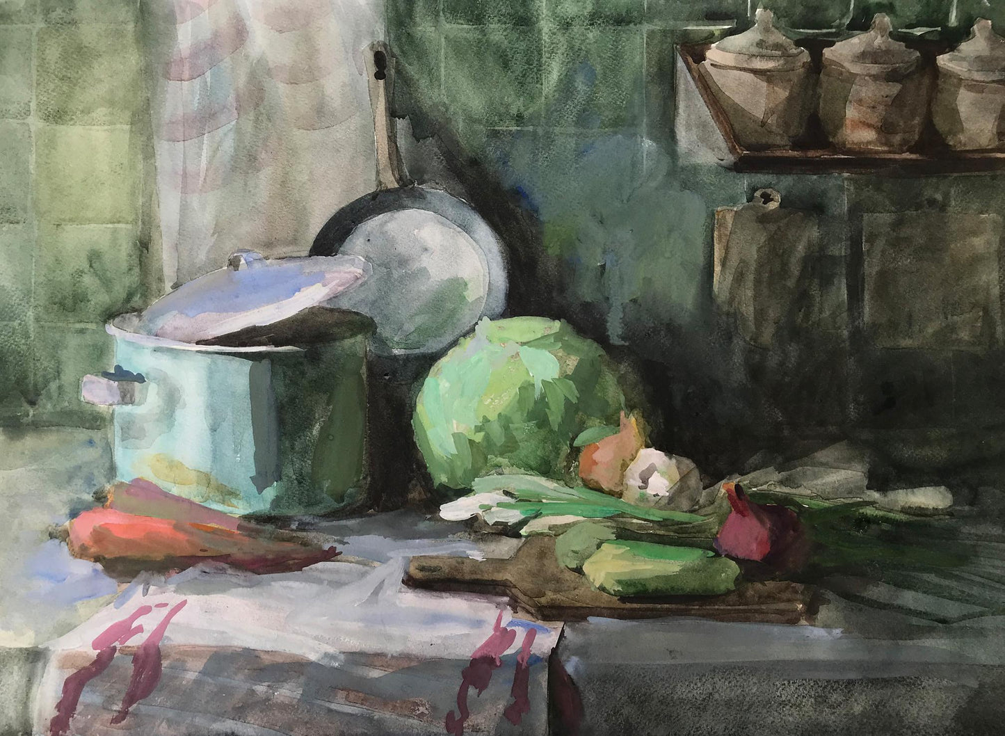 Watercolor painting Food preparation Unknown artist