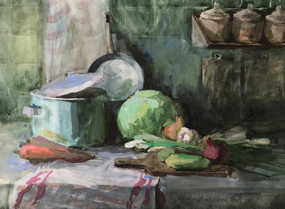 Watercolor painting Food preparation Unknown artist