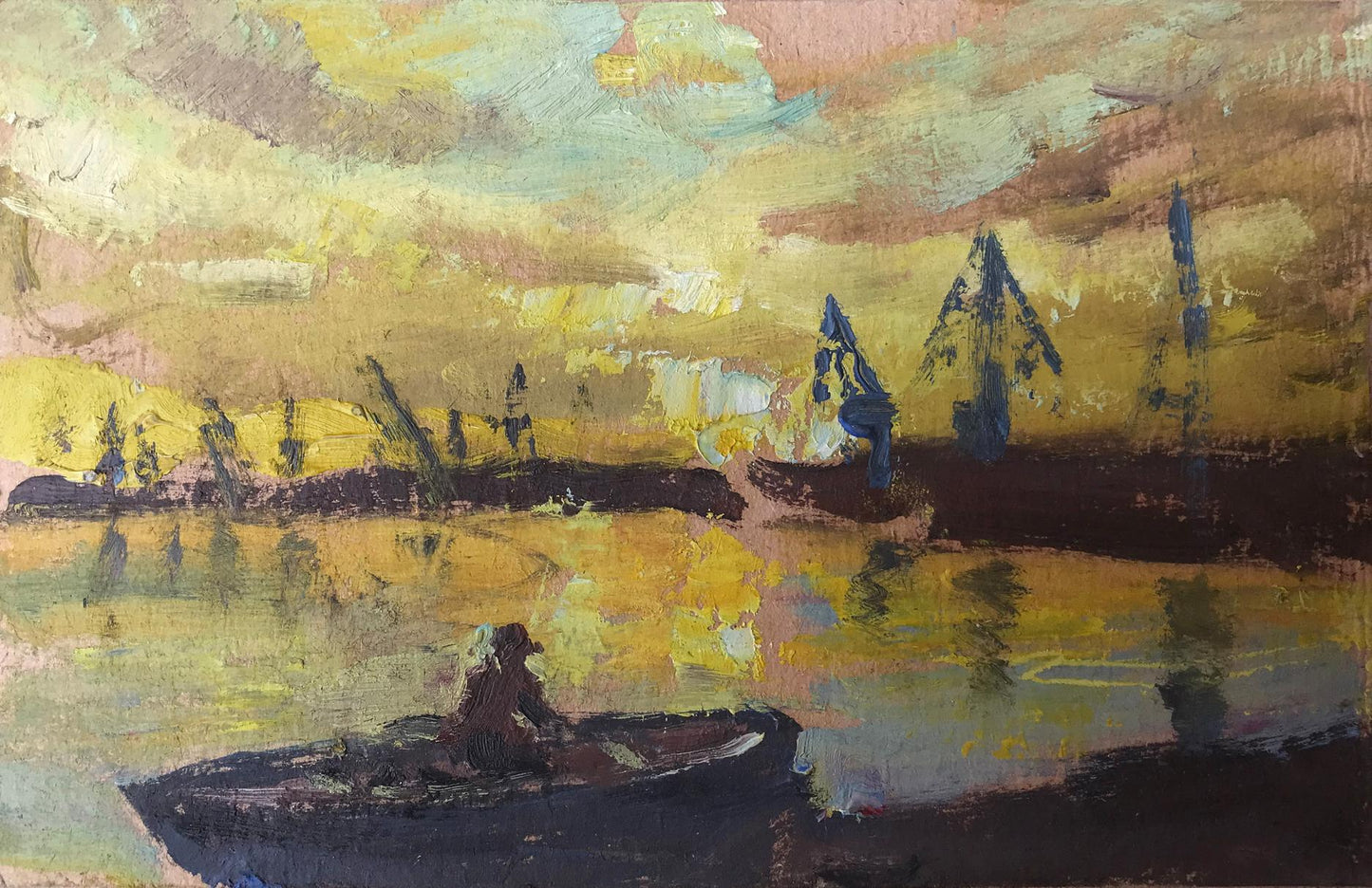 Oil painting Bright sunset Unknown artist