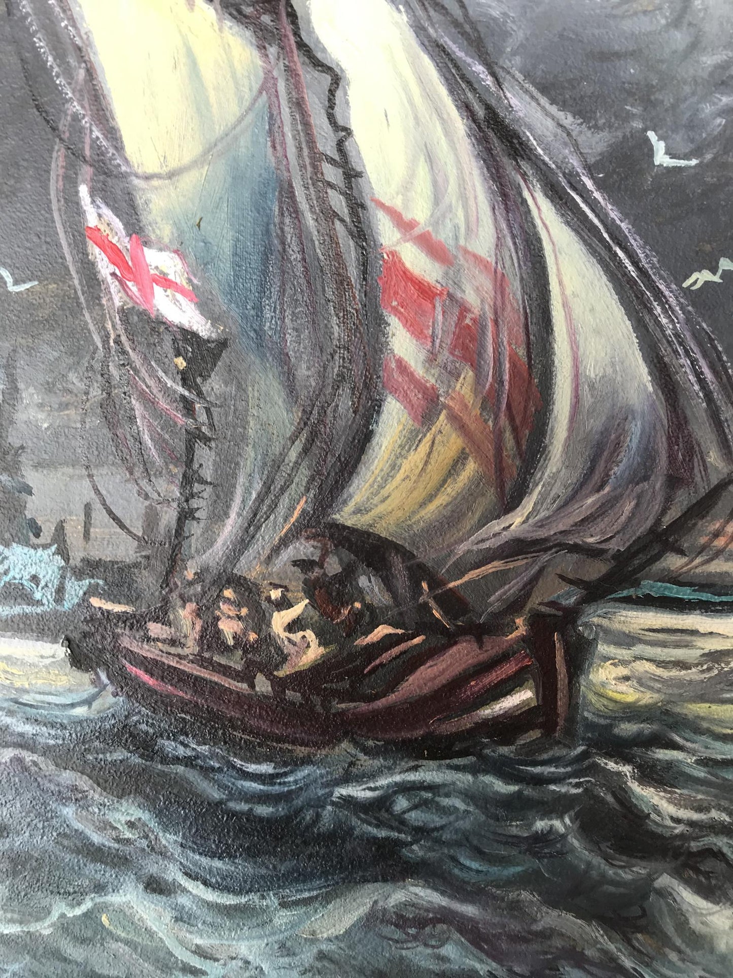 Oil painting Ships in a sea storm Alexander Litvinov