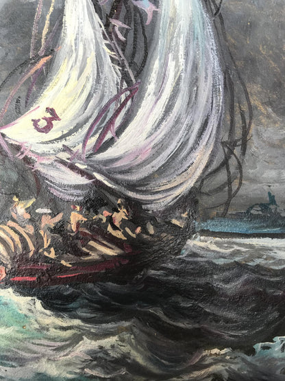 Oil painting Ships in a sea storm Alexander Litvinov
