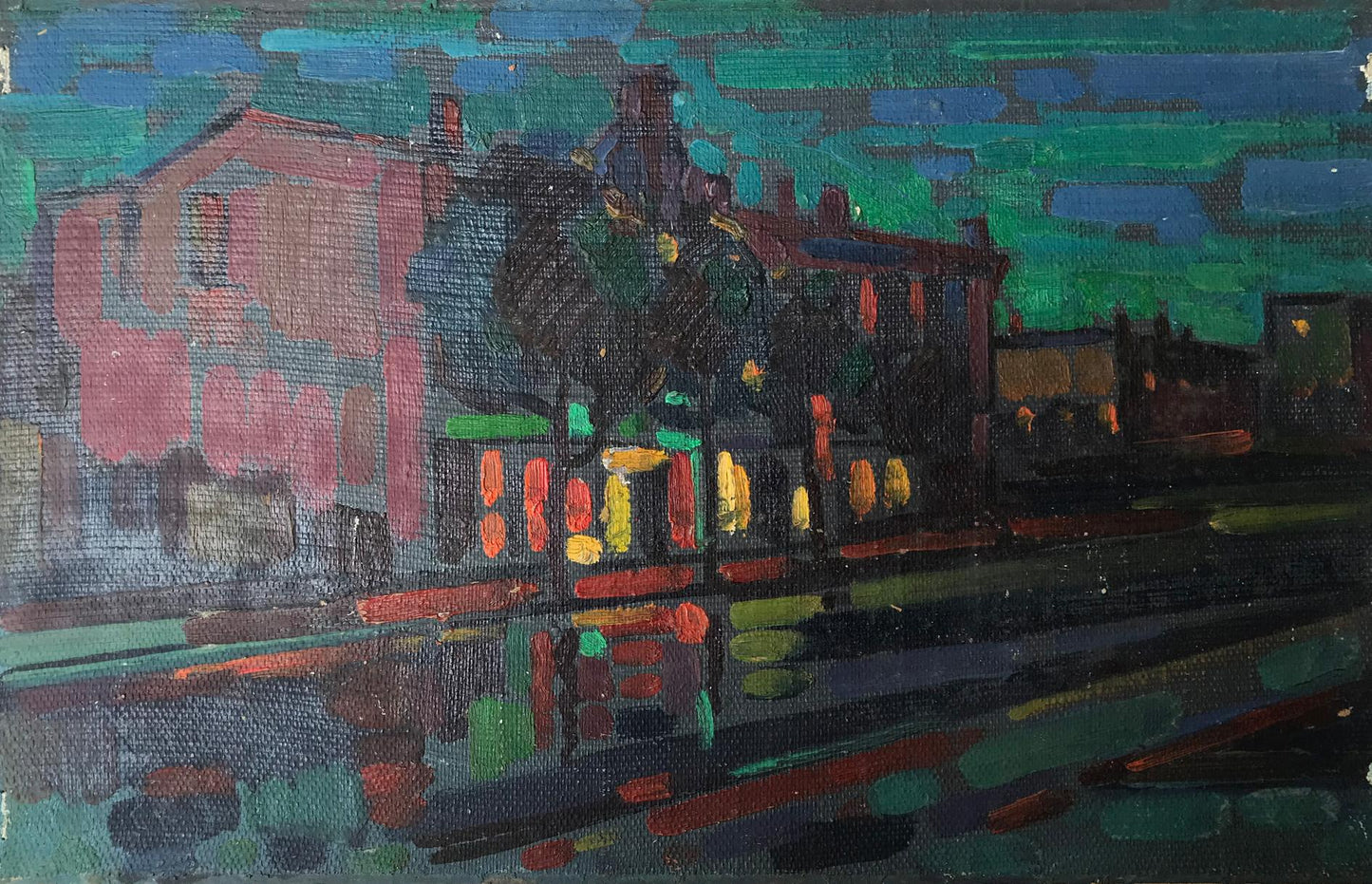 Oil painting Landscape of the night city Peter Dobrev