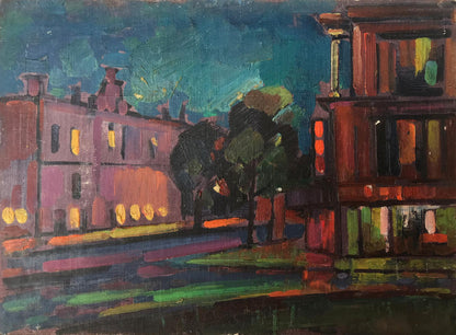 Oil painting Night city streets Peter Dobrev