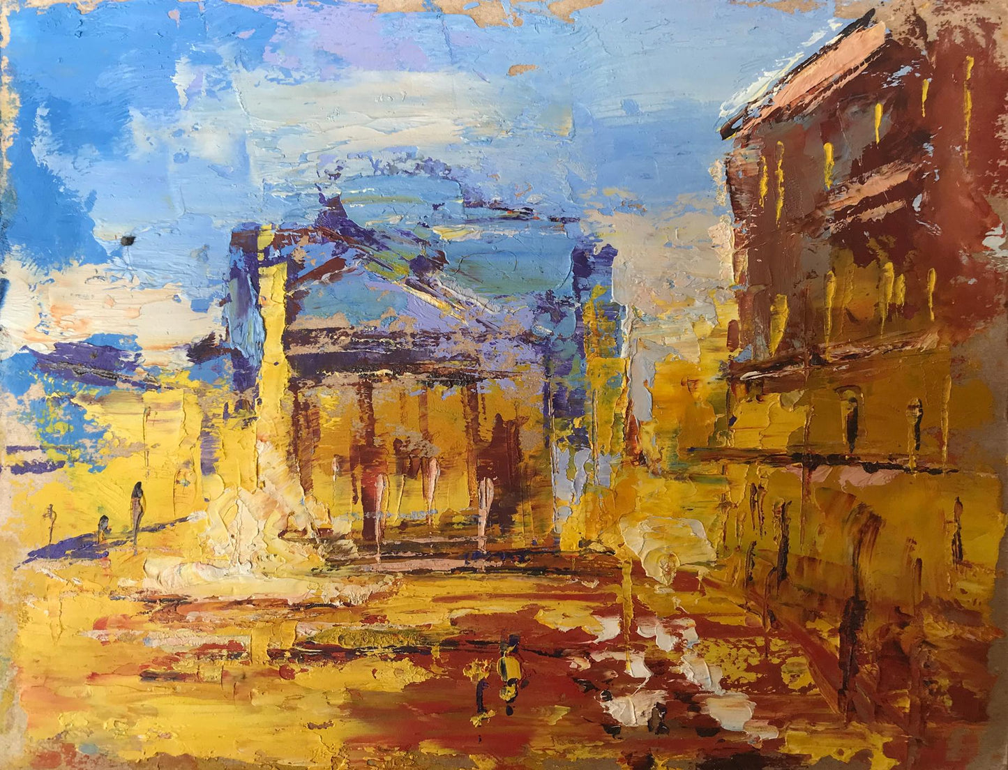 Abstract oil painting City theater Unknown artist