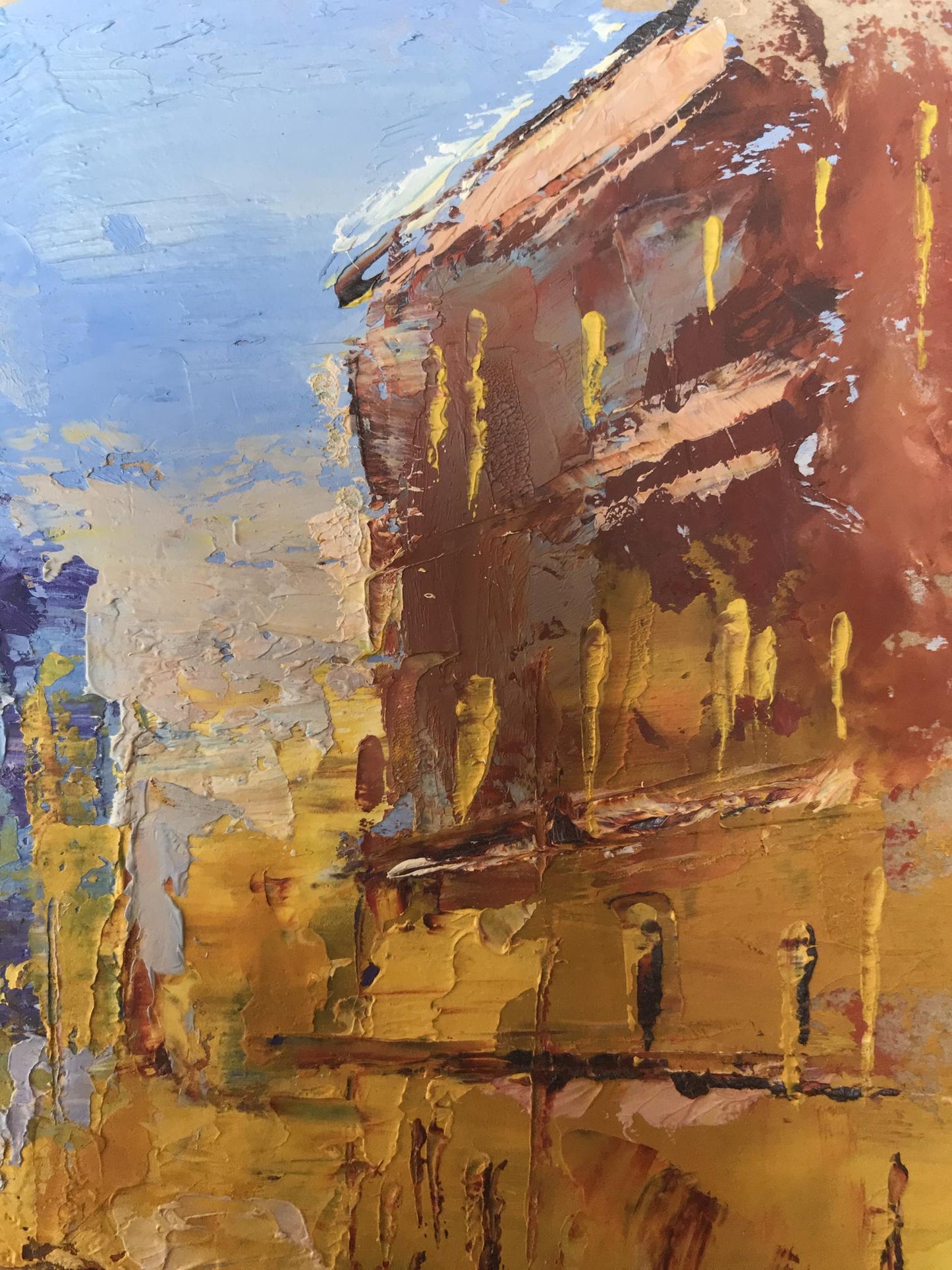 Abstract oil painting City theater Unknown artist