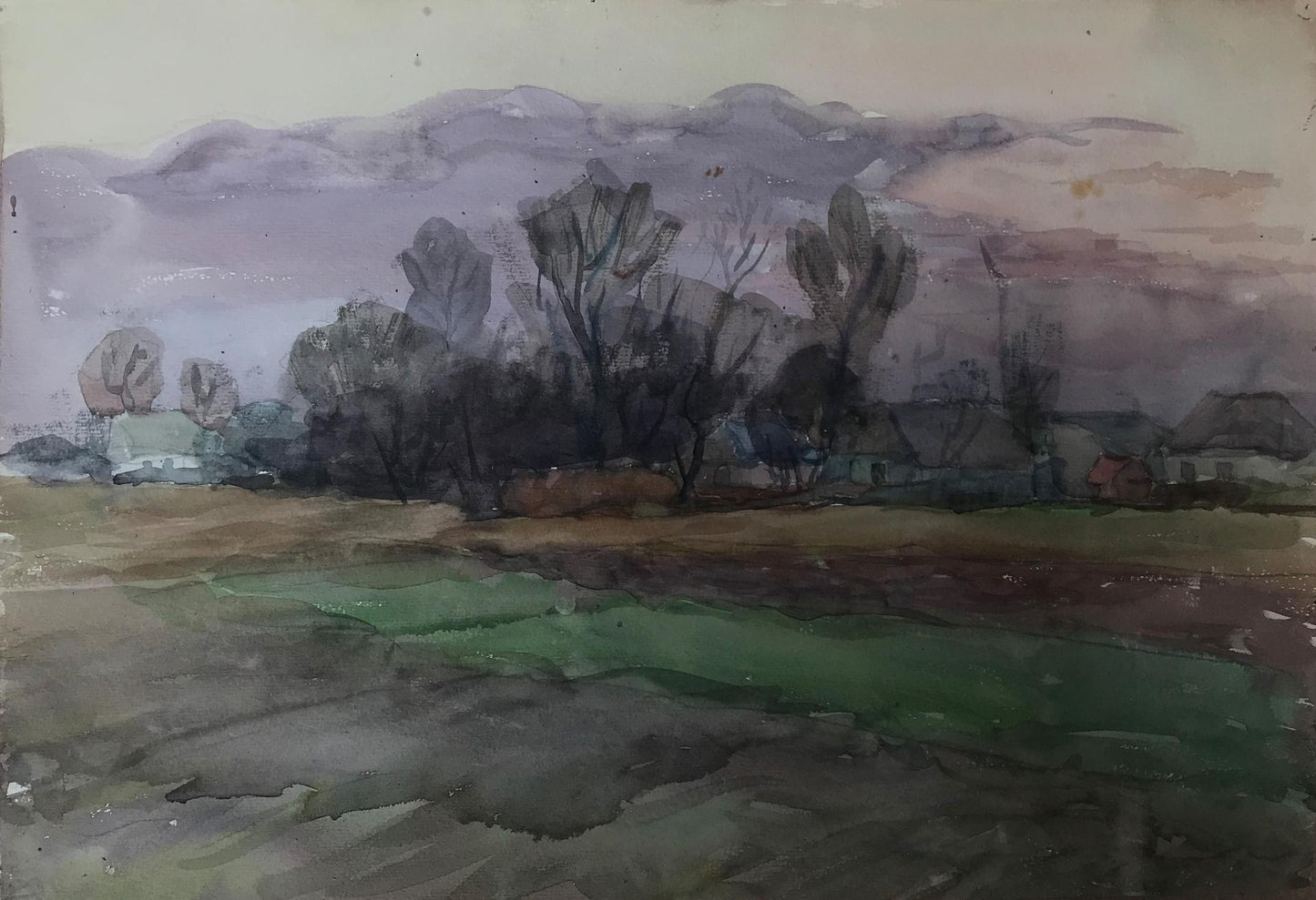 Watercolor painting Rural landscape Unknown artist