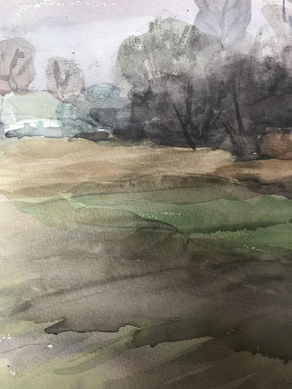 Watercolor painting Rural landscape Unknown artist