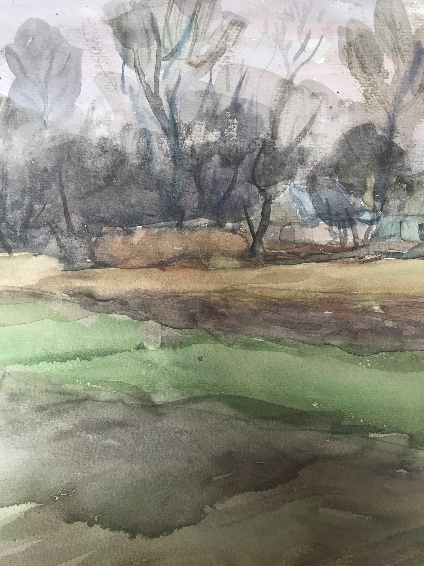 Watercolor painting Rural landscape Unknown artist