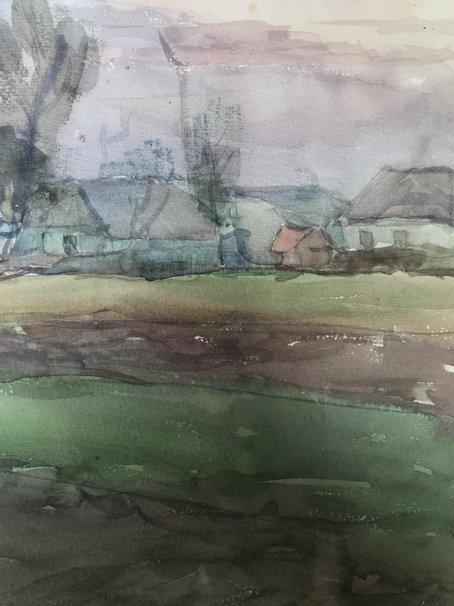 Watercolor painting Rural landscape Unknown artist