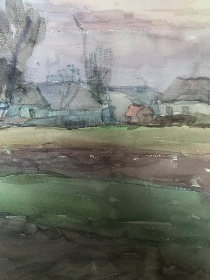 Watercolor painting Rural landscape Unknown artist