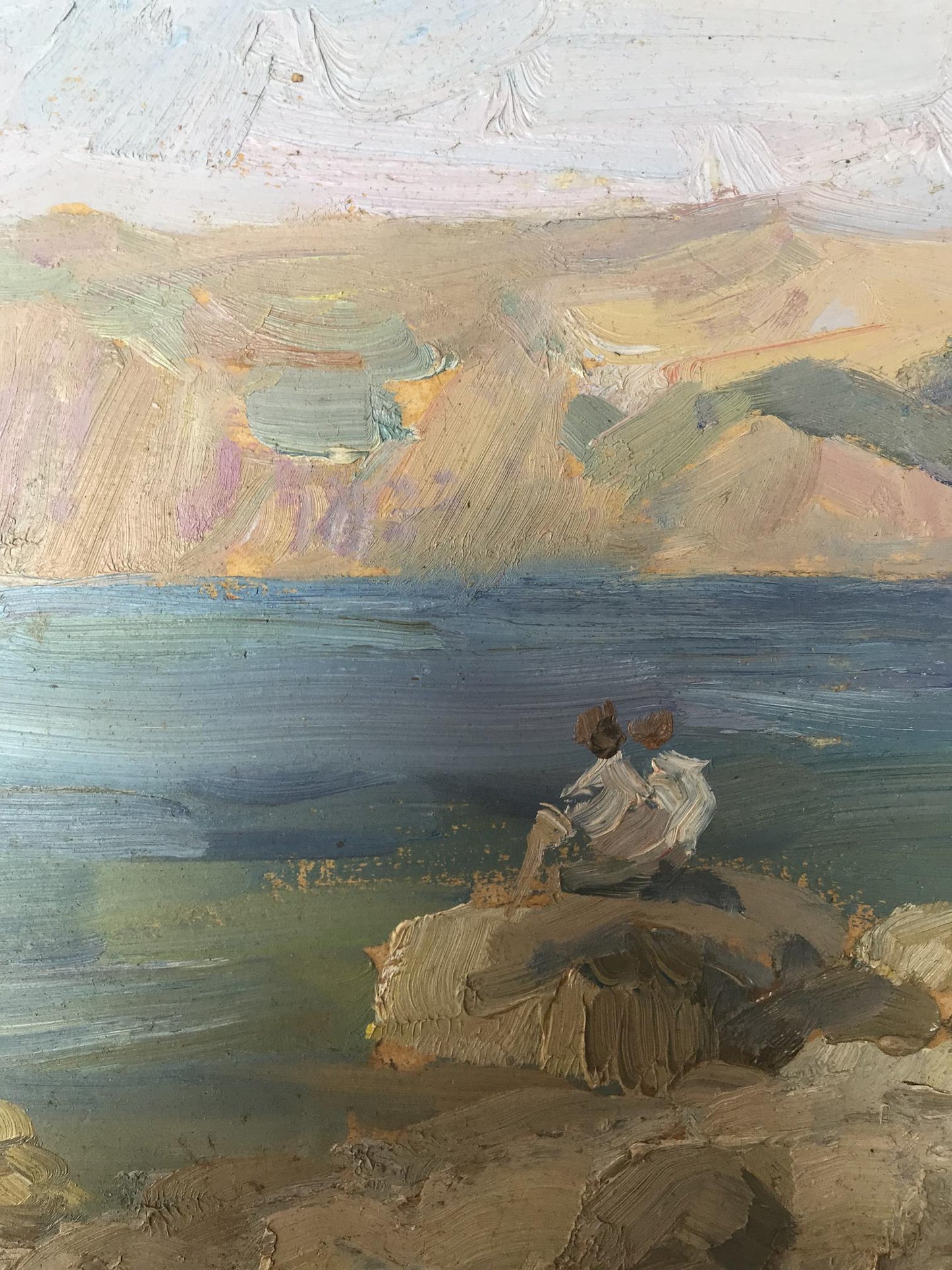 Oil painting Couple relaxing on the sea Unknown artist
