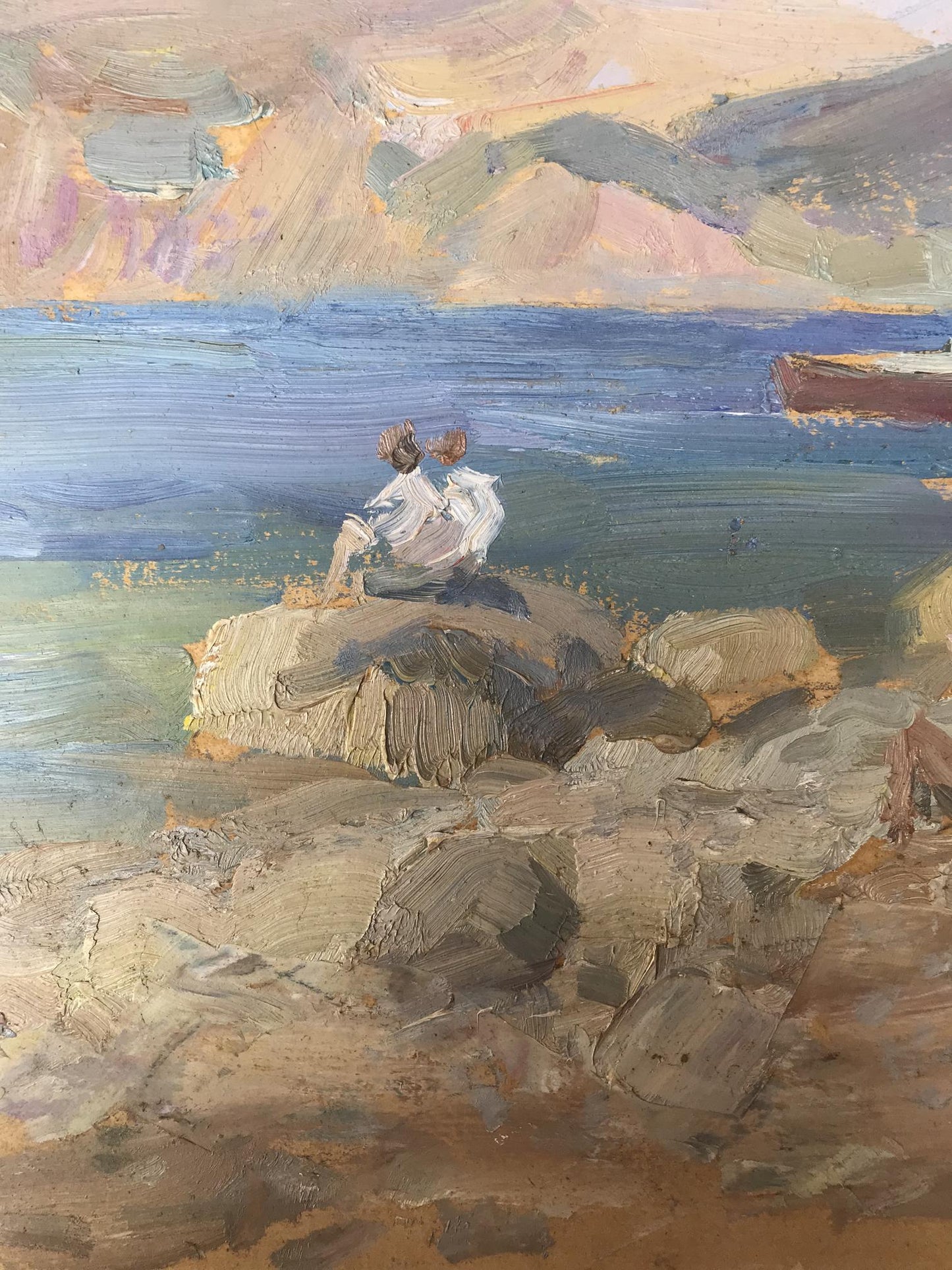 Oil painting Couple relaxing on the sea Unknown artist