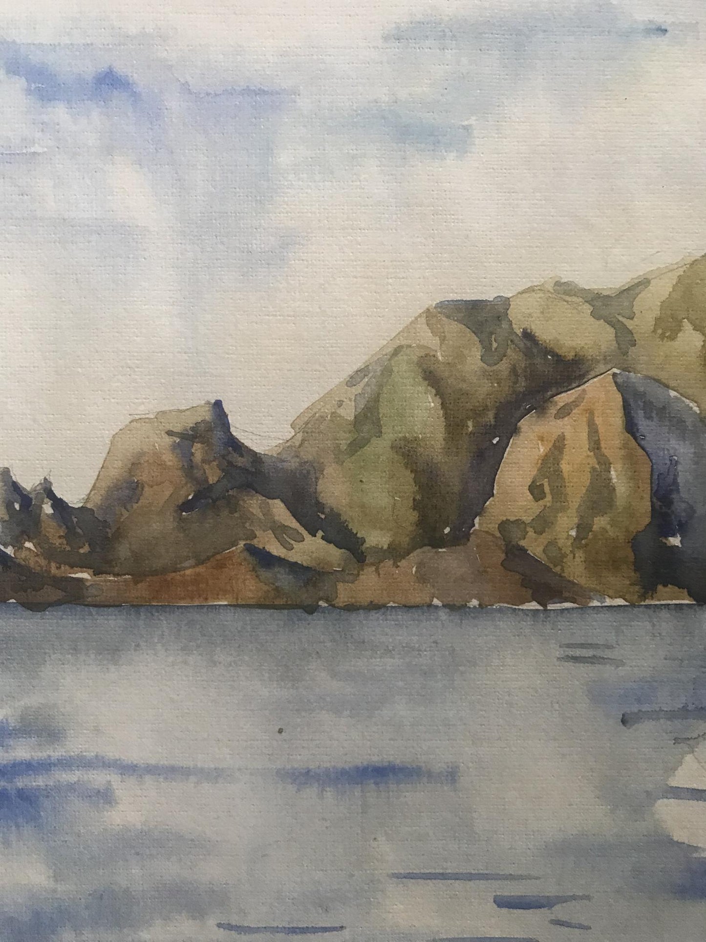 An unknown artist's watercolor painting, "Seascape," captures the essence of the sea