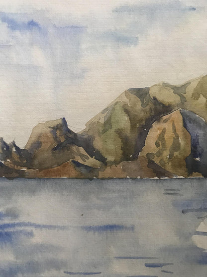An unknown artist's watercolor painting, "Seascape," captures the essence of the sea