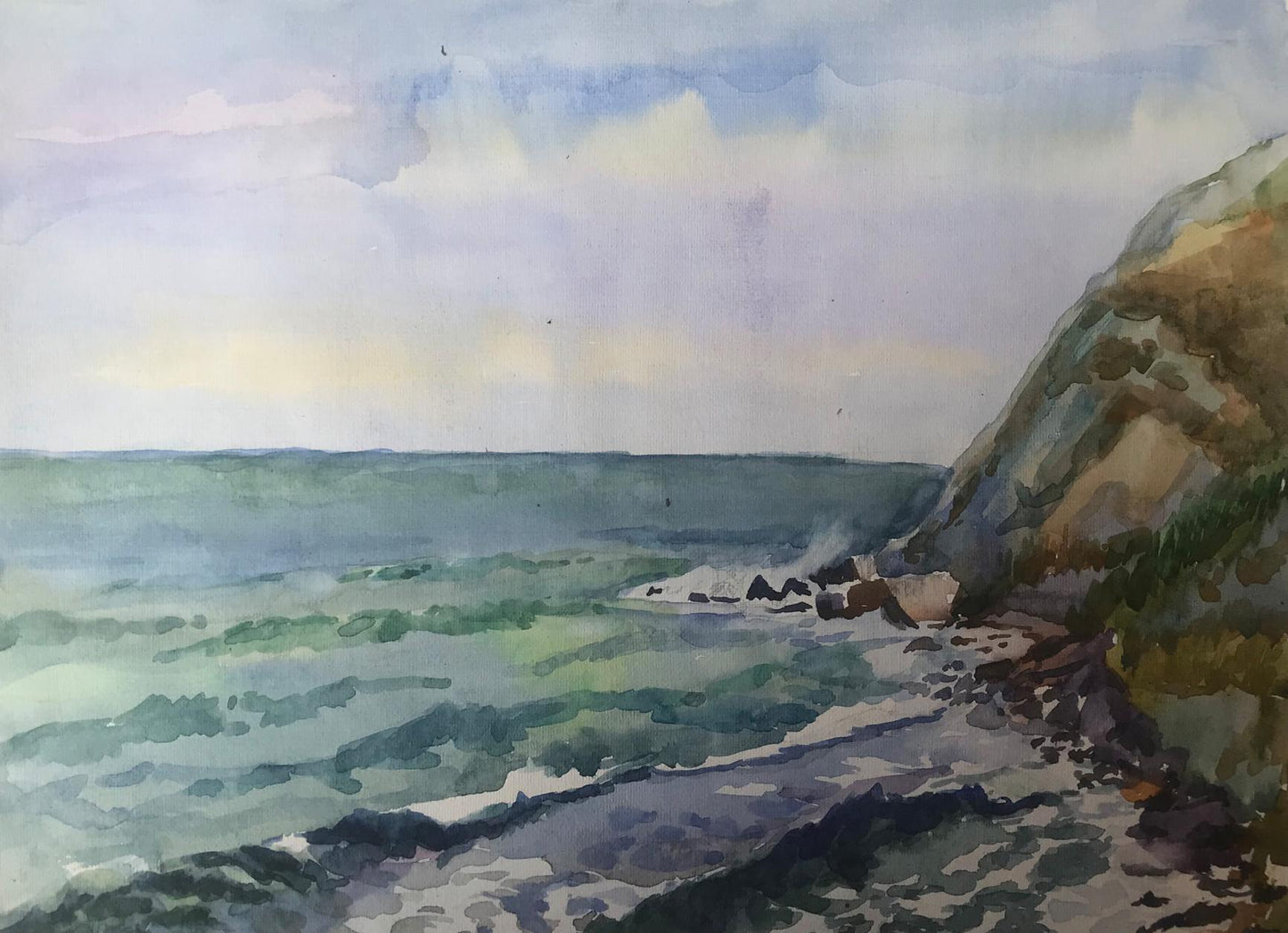 Watercolor painting Sea waves Unknown artist