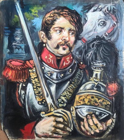Oil painting The soldier has a white horse Alexander Litvinov