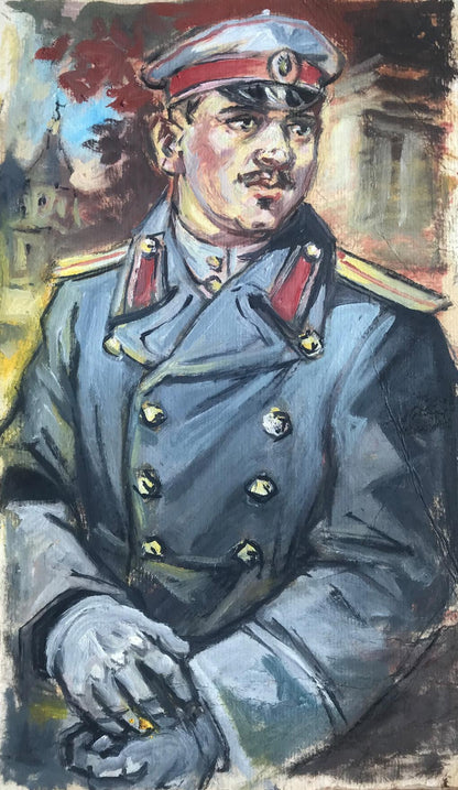 Oil painting Portrait of a soldier in uniform Alexander Litvinov