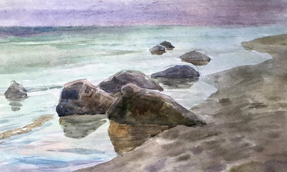 Watercolor painting Sea shore Unknown artist