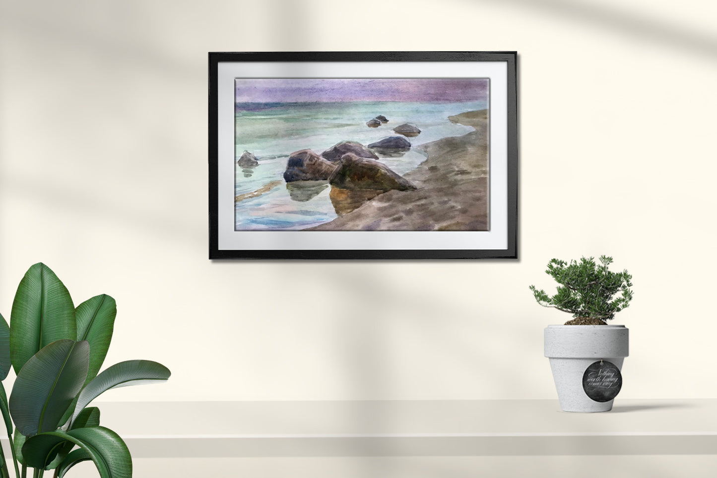 Watercolor painting Sea shore Unknown artist