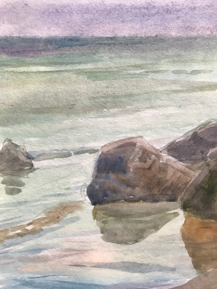Watercolor painting Sea shore Unknown artist